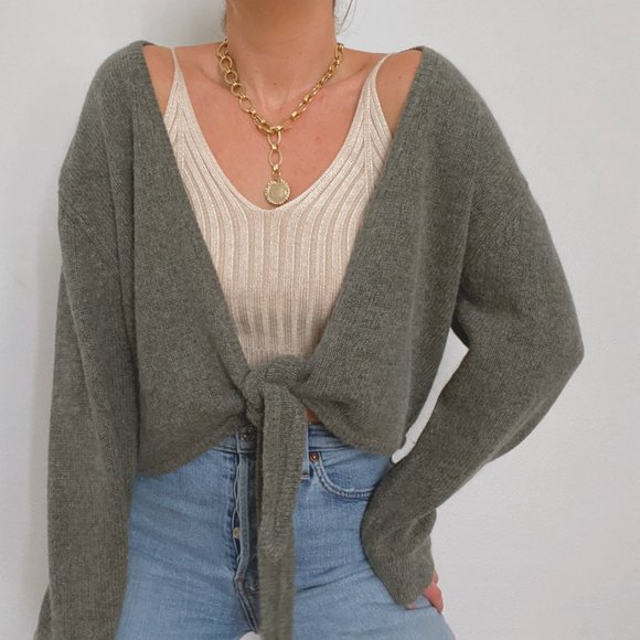 Vintage Sweaters - 90s Silk Blend Front Tie Cardigan Sweater